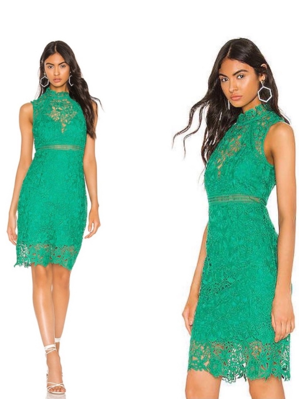 Bardot Eleni Greenlake Lace Mock Neck Wedding Guest Cocktail Dress NWOT